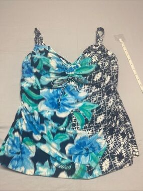 Beach House Blue Green Floral & Navy swim Tankini Top with support. 1008